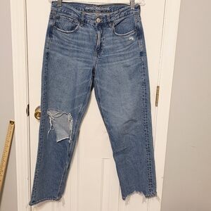 American Eagle 90s Straight Distressed Jeans | High Rise Raw Hem | Size 6 Short